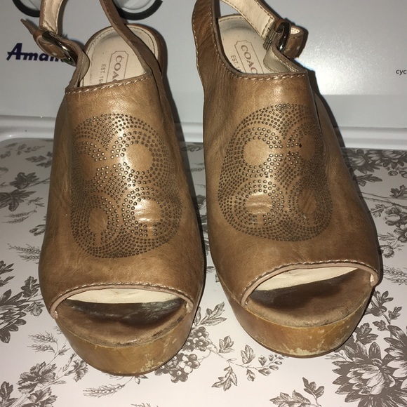 COACH | JADE WOOD WEDGE SANDALS - Picture 1 of 11